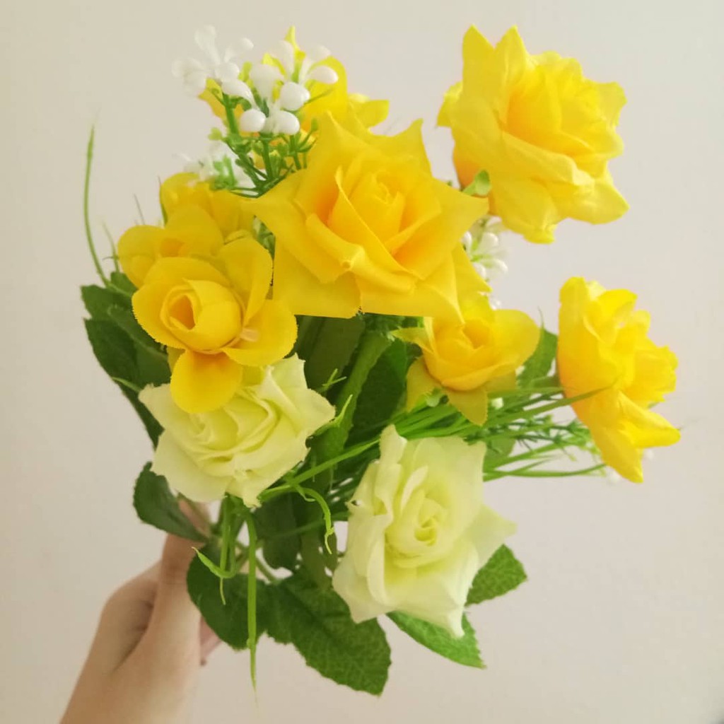 Yellow & White Color Korean Rose Artificial Flower Fake Flower Bouquet