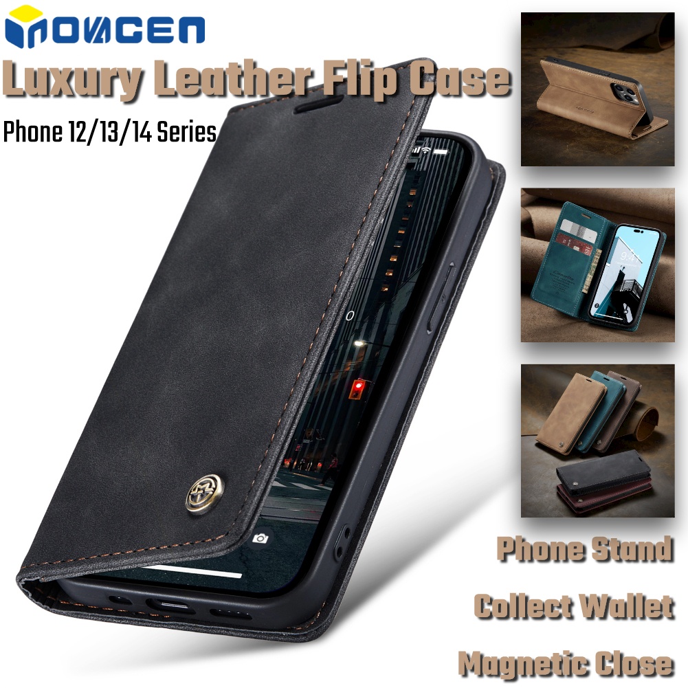 INOVAGEN Leather Flip Case For 13 14 Pro Max Series/Phone Stand