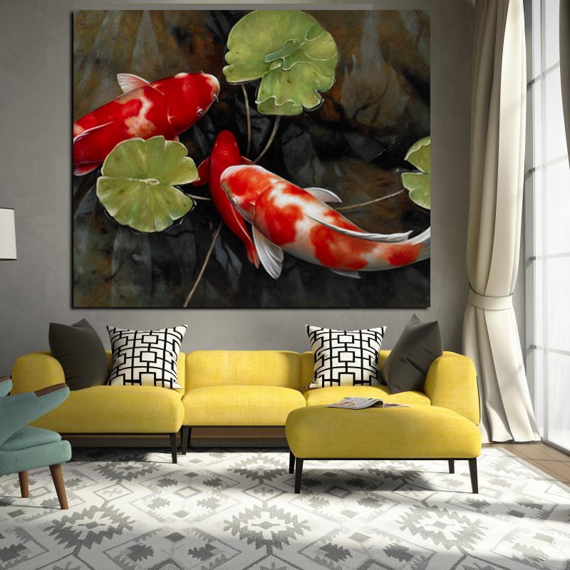 Chinese Koi Fish Lotus Canvas Prints Feng Shui Animal Landscape