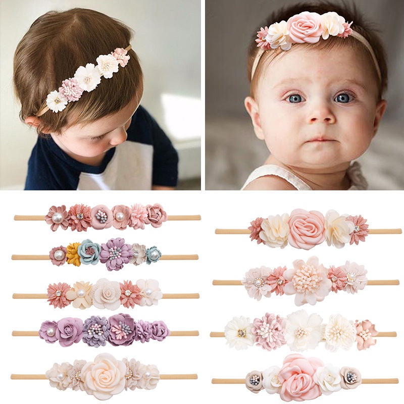 2022 Baby Girl Headbands Infant Flower Elastic Hair Band Bows Wraps