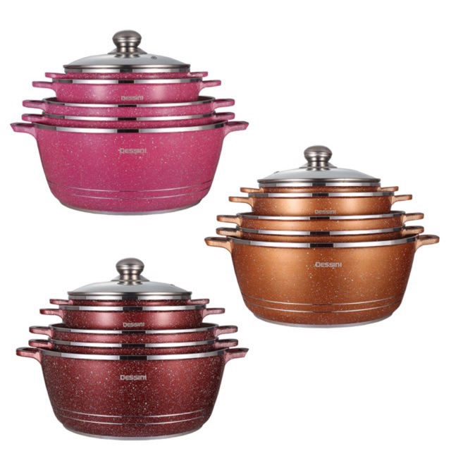 [READY STOK] SET PERIUK DESSINI 10PCS SERAMIK GRANITE FULL GLASS LID