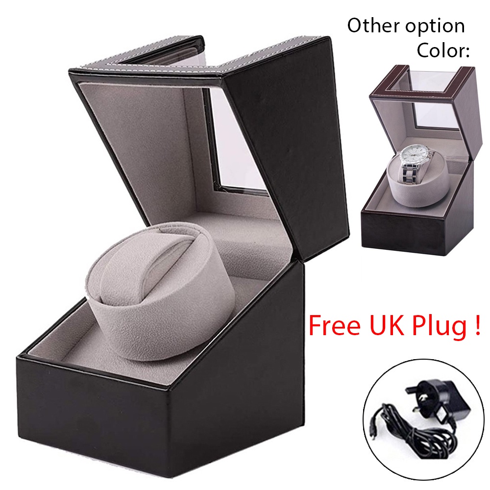 Automatic Single Watch Winder in Wood Shell Black Leather/Carbon Fiber