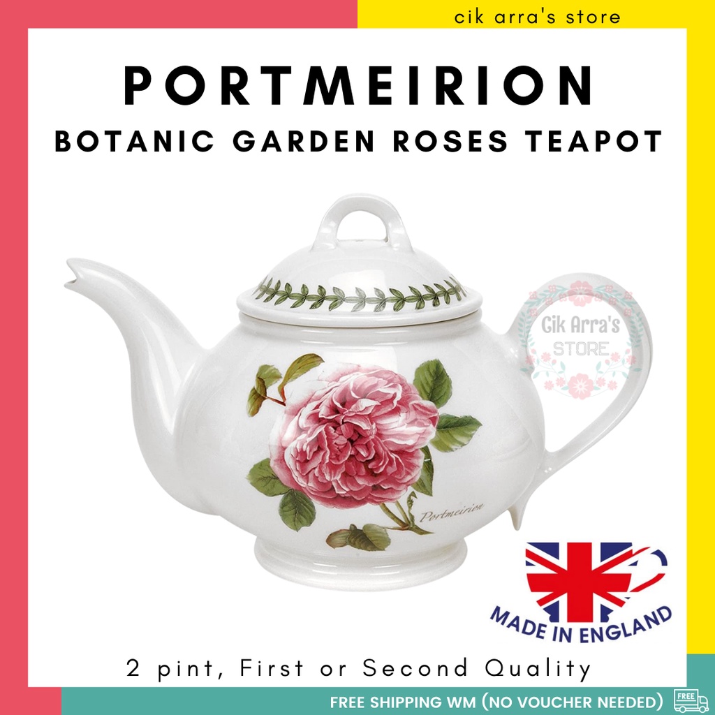 Portmeirion Botanic Garden Roses 2 pint Teapot with Lid Teko Berpenutup