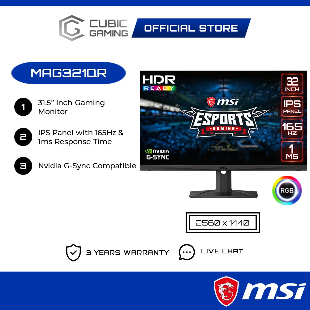 MSI Optix MAG321QR HDR RGB Gaming Monitor w/ 2K WQHD, G-Sync