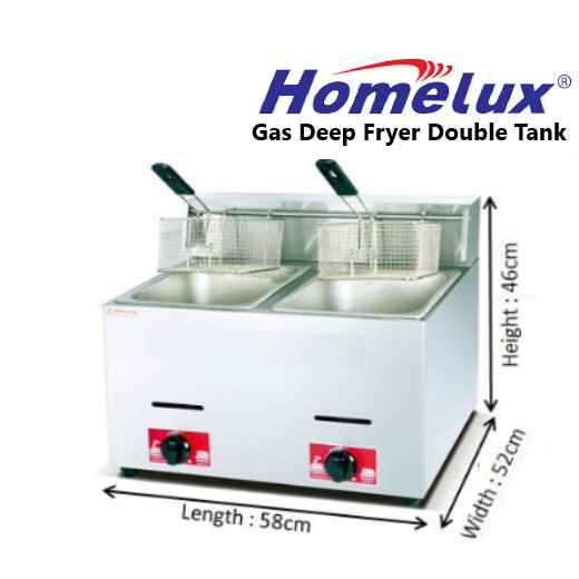 Homelux Commercial Gas Deep Fryer Double Tank/ Stainless Steel c/w Basket Gas Deep Fryer