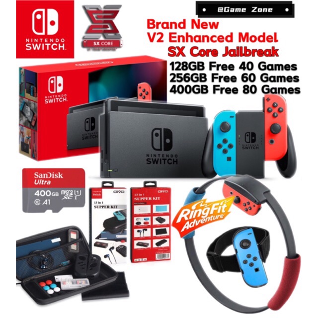 Nintendo Switch Jailbreak V2 Enhanced Neon Free Full Games 128GB/256GB