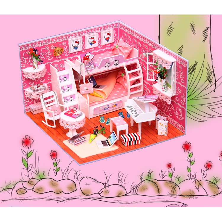 Sylvanian Families Handmade Doll House Miniature DIY Doll House Birthday Gift ( HELLO KITTY