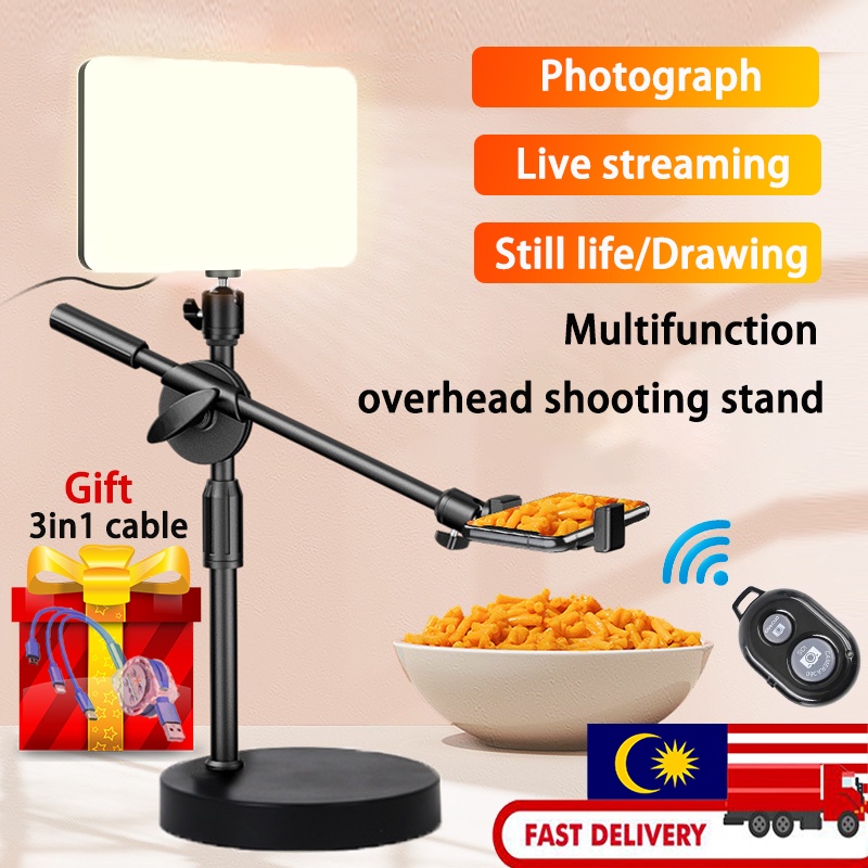 Overhead Phone Stand for Video Shooting With LED Fill Light Desktop stand Table Top Tripod for