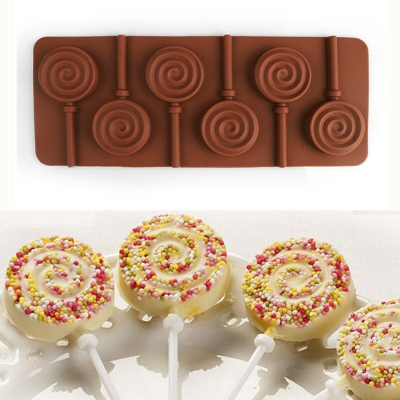 6 Holes Round Silicone Lollipop Mould Tray Candy Chocolate Lollypop