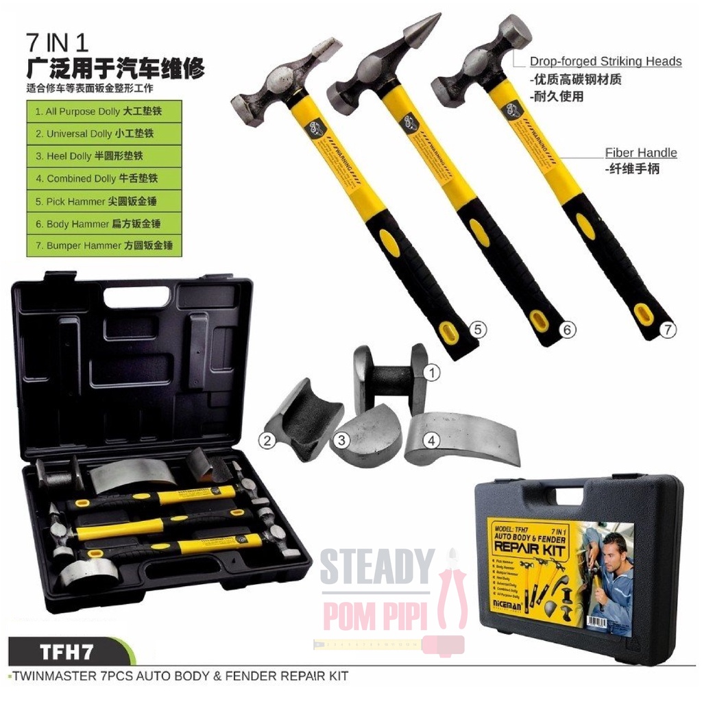 7PCS FINISHING SHEET HEAVY DUTY SRUNV METAL HAMMER SET / CAR BODY AUTO