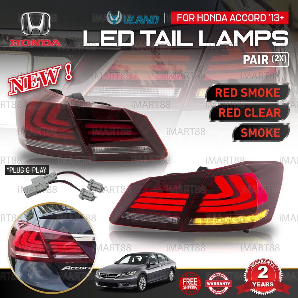 Original VLAND Honda Accord Smoked LED Tail Lamp Light 2013ON Lampu