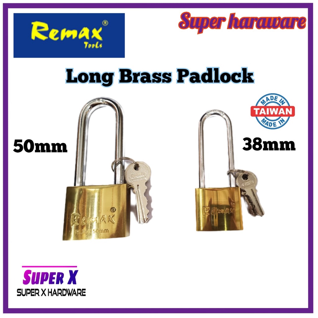 REMAX Long Shackle Brass Padlock/mangga kunci/mangga kunci rumah/solex
