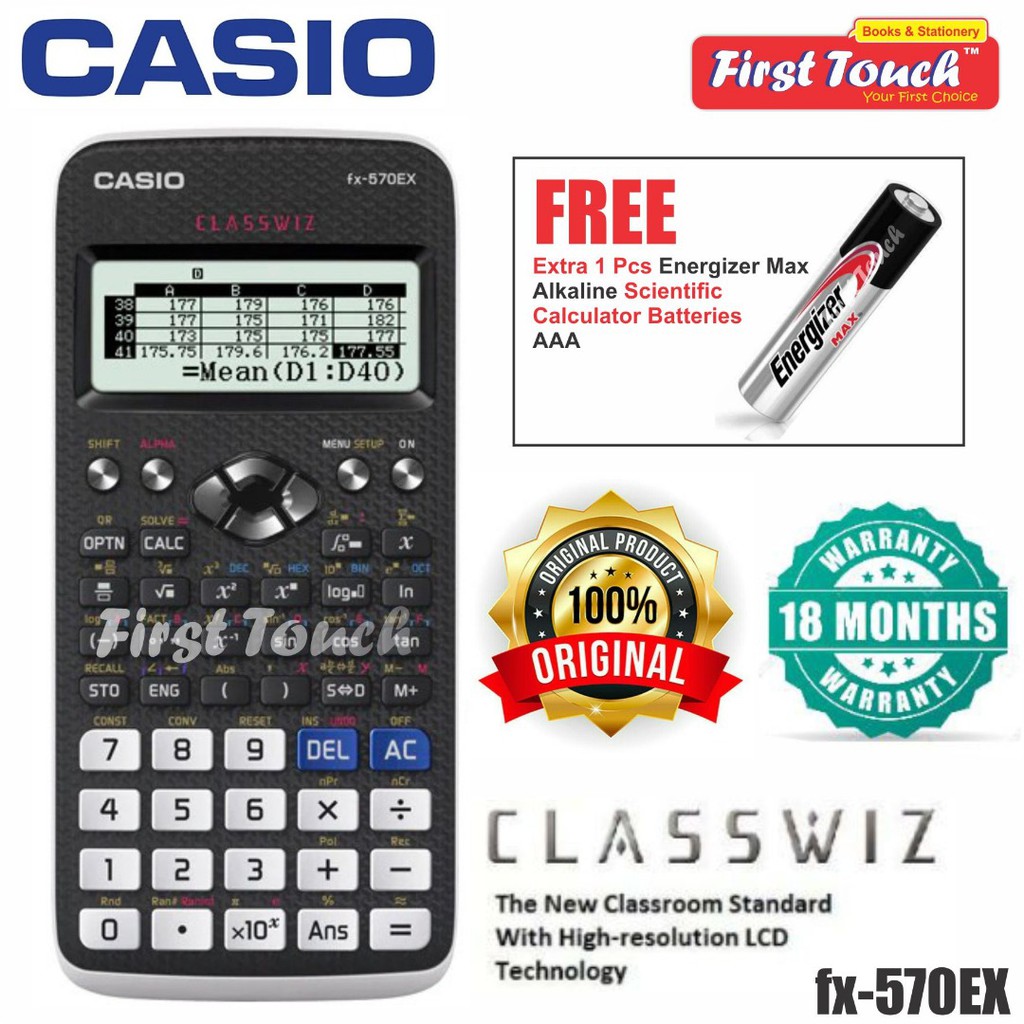 Casio Scientific Calculator fx570EX Classwiz (Free 1 pcs Batteries