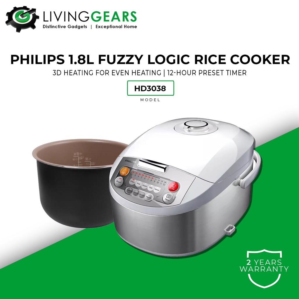 Philips HD3038/HD4515 Viva Collection Fuzzy Logic Rice Cooker (1.8L