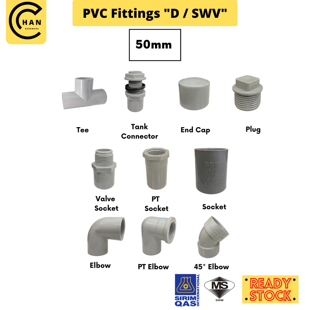 [50mm] PVC Fittings Polyvinyl Chloride Pipe Fittings Class D / SWV