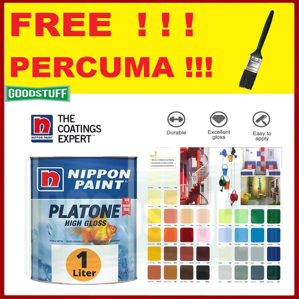 1 LITER NIPPON PLATONE HIGH GLOSS WOOD & METAL PAINT CAT MINYAK KAYU