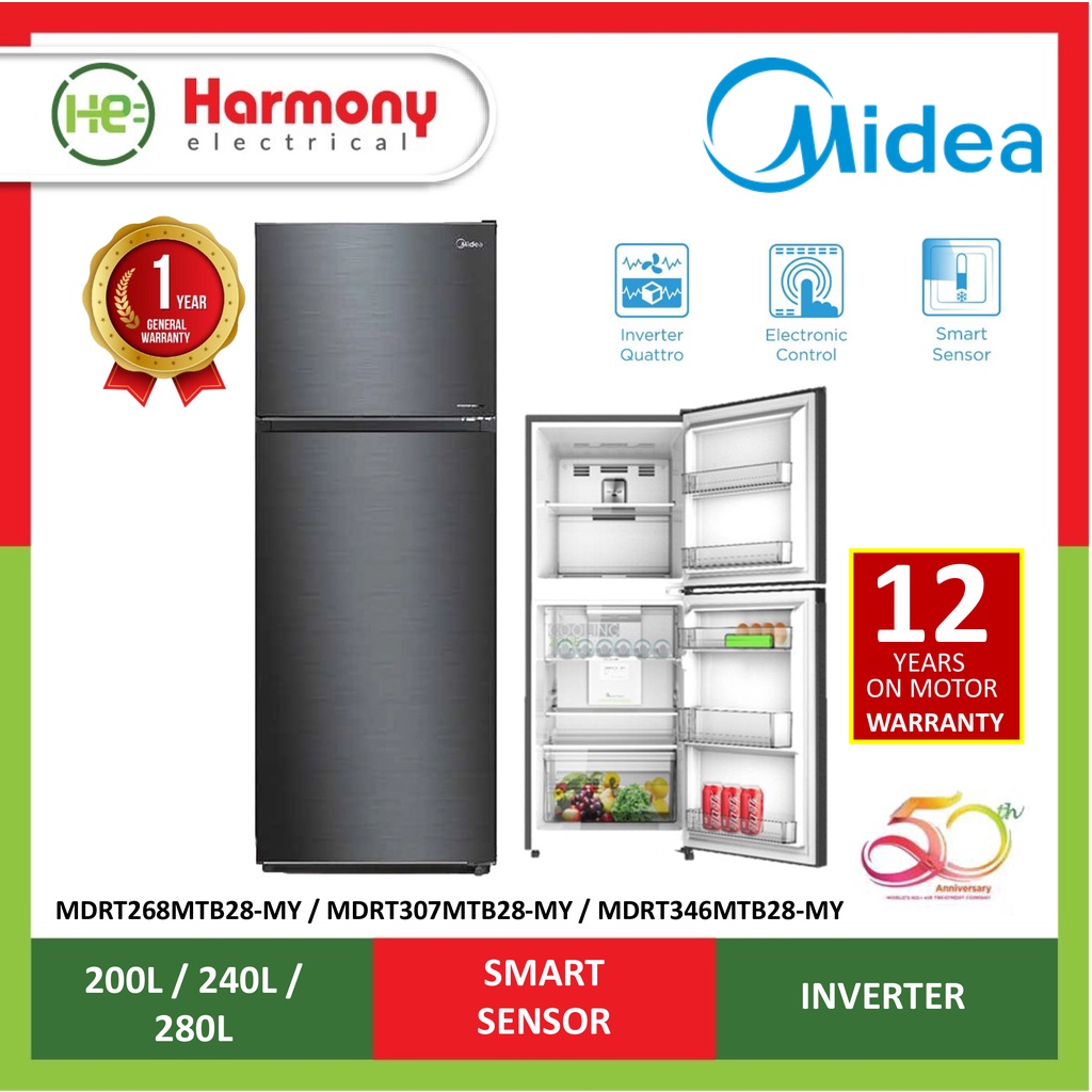 Midea 240L Inverter Fridge MDRT307MTB28MY ( Peti Sejuk) Jimat Elektrik