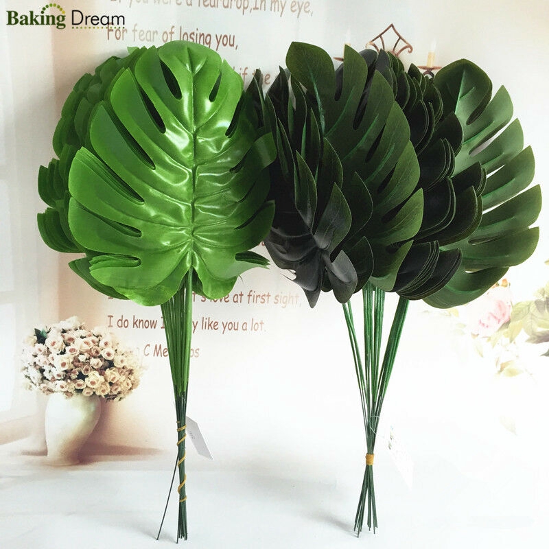 12pcs Monstera Single Artificial Leaves Plastic Silk Fake Leaves Party
