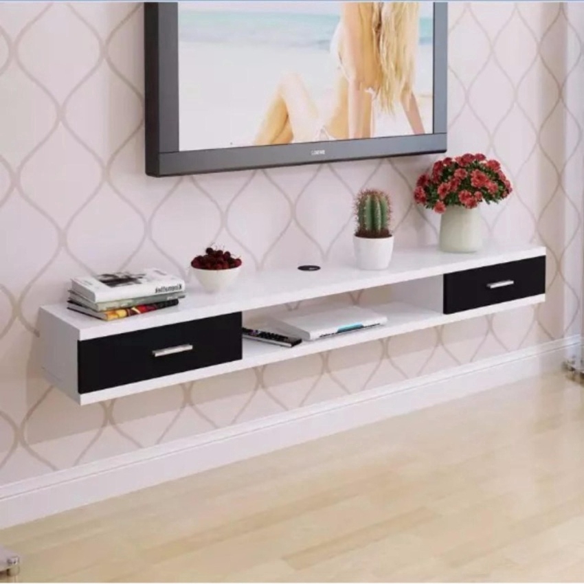 Wall Mounted TV with Drawers (White & Black) Shopee Malaysia