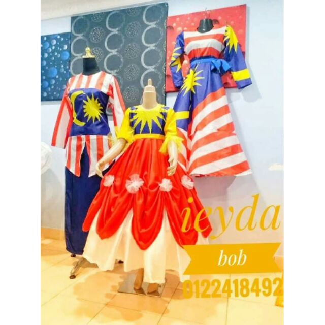 Baju Gaun Merdeka Bendera Jalur Gemilang Malaysia Gown Dress Malaysian