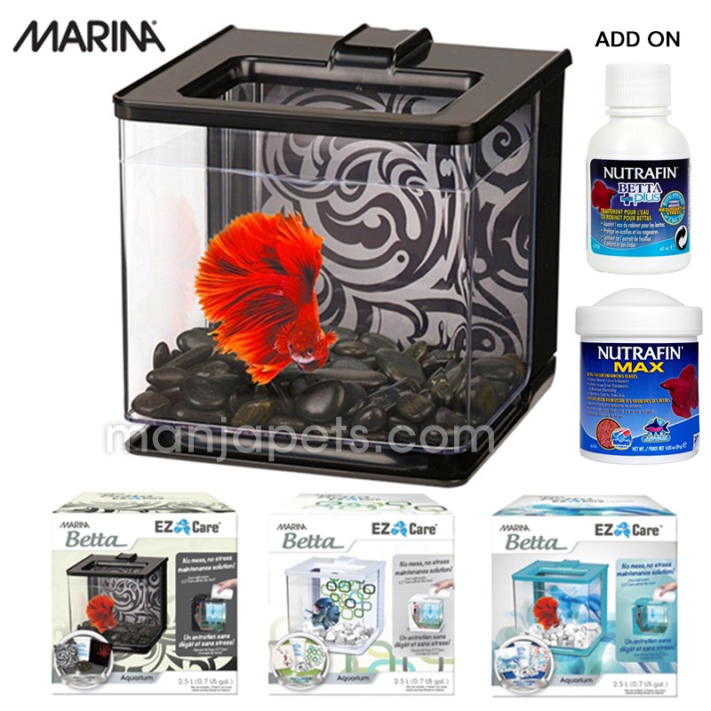 Marina Betta EZ Care Aquarium + Betta Plus & Betta Black/White/Blue