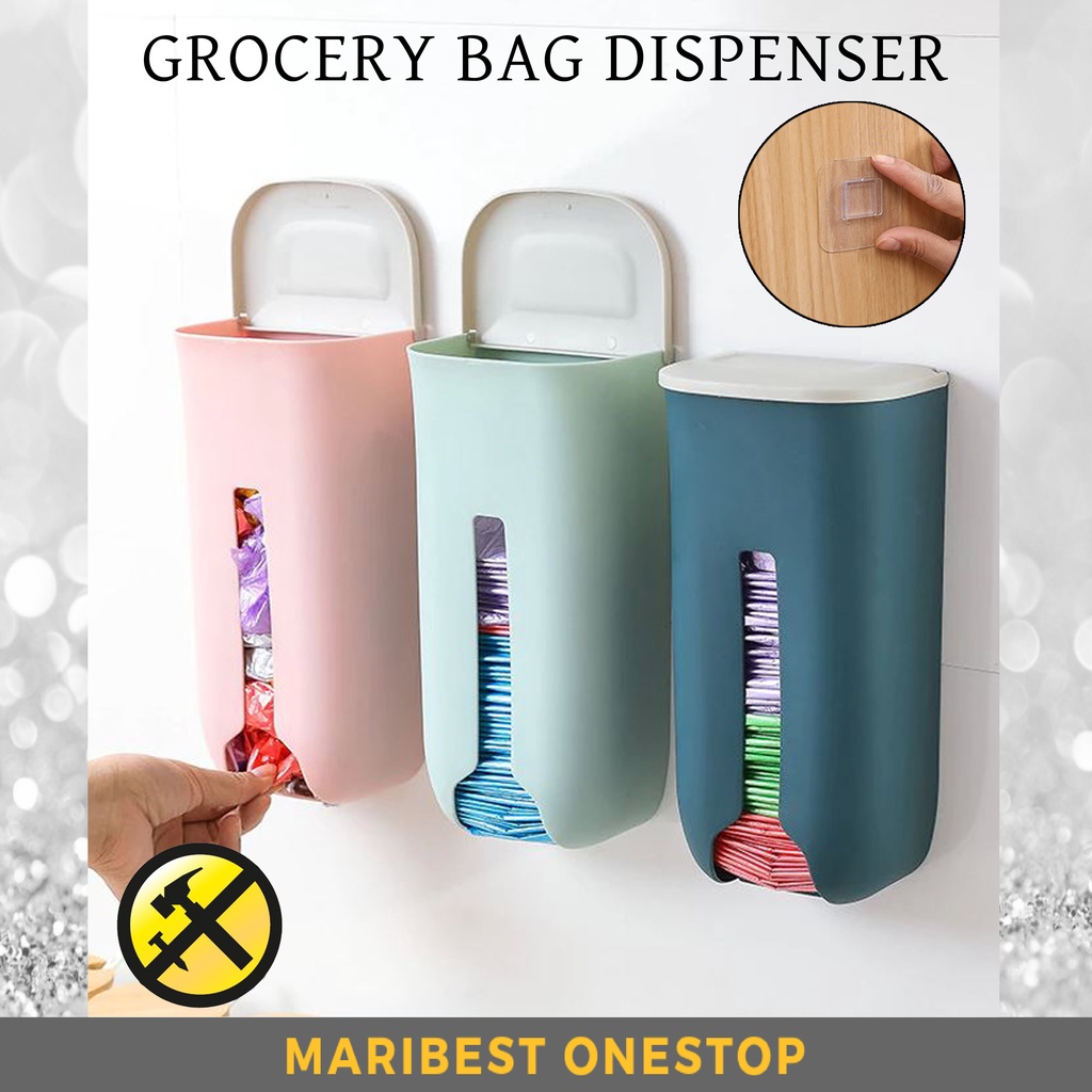 Wall Mounted Plastic Bag Holder Grocery Bag Dispenser Trash Bag Storage Nail Free Bekas Simpan