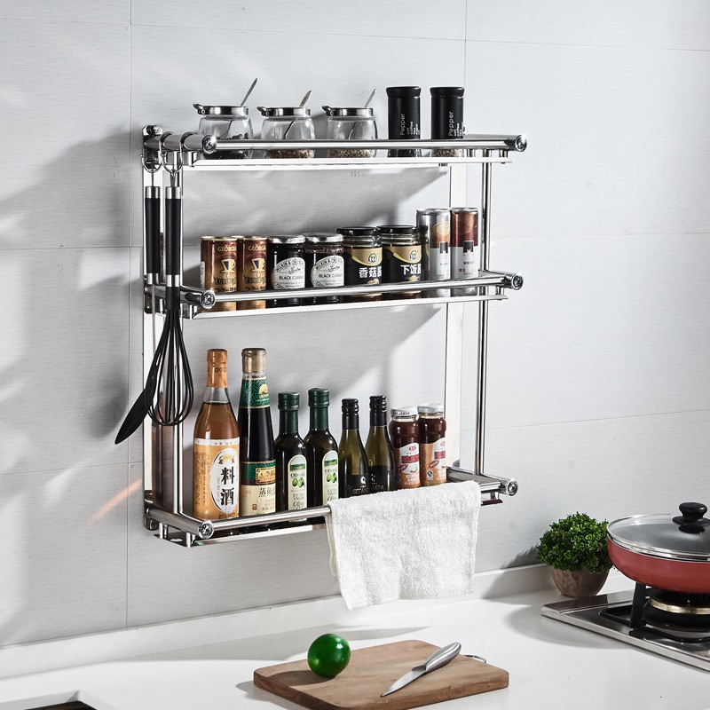 Stainless Steel Kitchen Wall Mount Condiment Spice Seasoner Rack