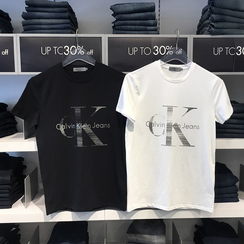 ORIGINAL Calvin Klein CK Cotton METALLIC MONOGRAM Logo Print T Shirt