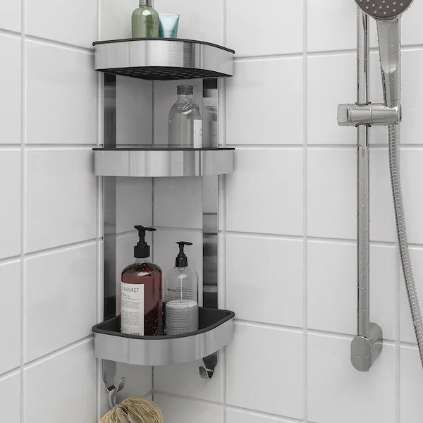 IKEA BROGRUND Corner wall shelf unit bathroom shower room, stainless