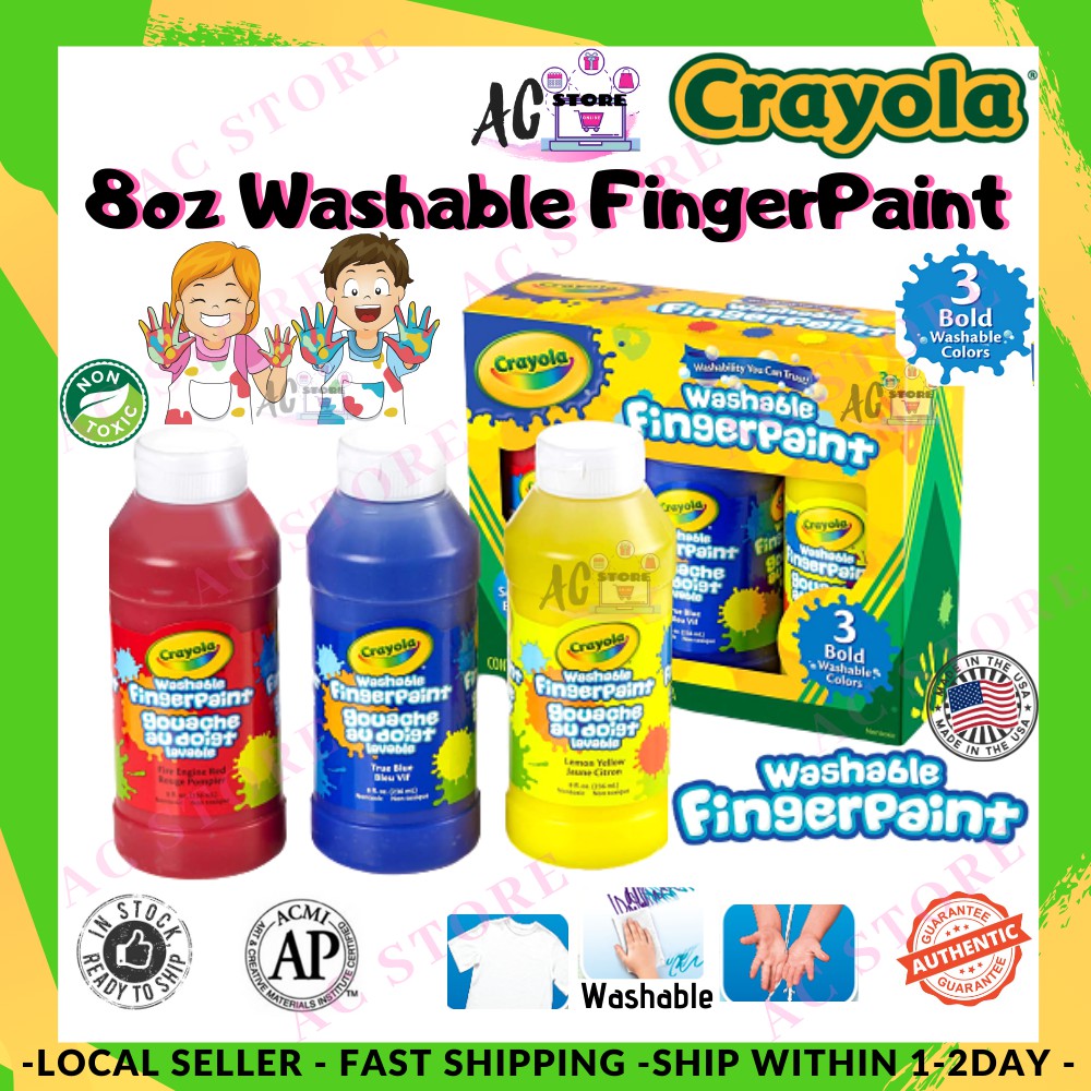 ACCrayola 8oz Primary Washable Fingerpaint (3 Count) Red,Yellow,Blue