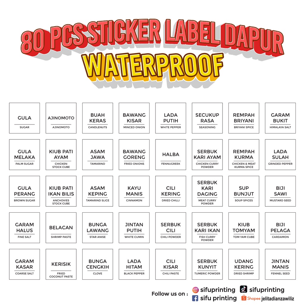 80 pcs Sticker Label Dapur Waterproof (Minimalist) Ready Stock