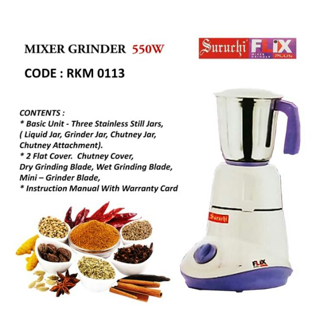 Suruchi Flix Plus Mixer Grinder 550w (blender) Shopee Malaysia