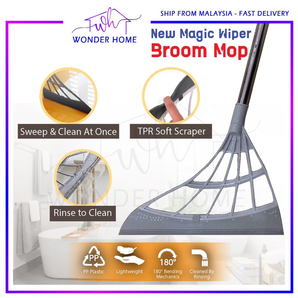 WH New Magic Broom Mop Wiper Sweeping Hair Artifact Bathroom Wiper