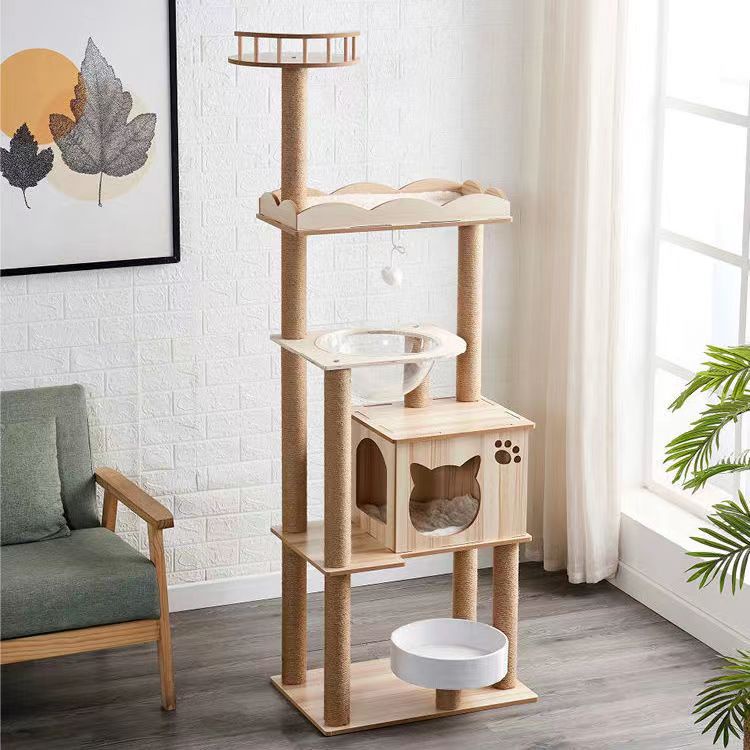 Premium pine wood Cat Tree House Cat Condo Bed Scratcher House Cat