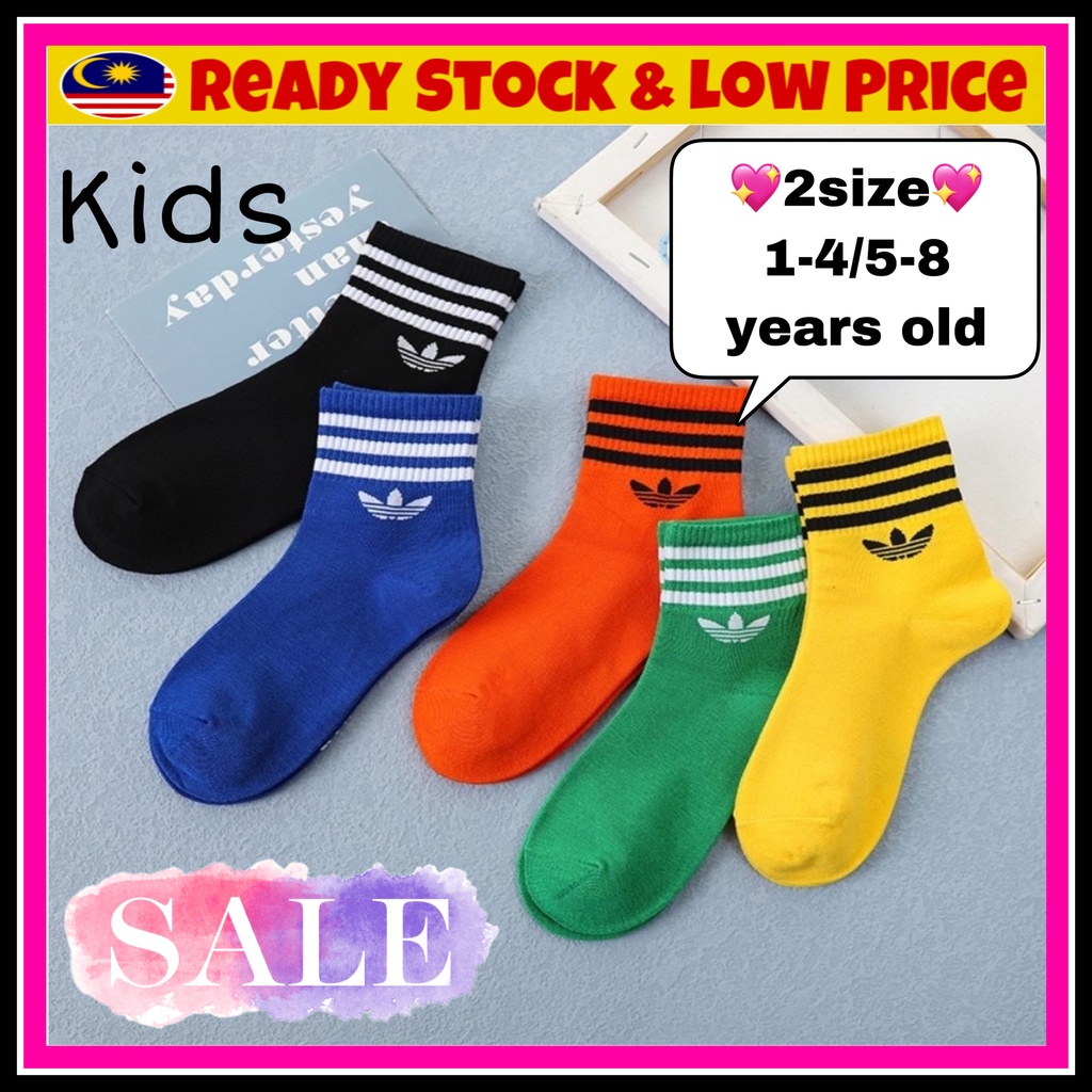 🔥Malaysia Ready Stock🔥1pair Kids Socks Adidas Socks Sarung Kaki Stokin Boy Girl Kanakkanak