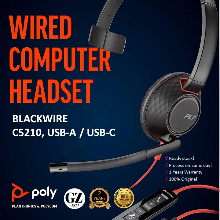 Plantronics Blackwire C5210A USB typeA Corded Binaural Headset / Headphone with 3.5mm jack (P