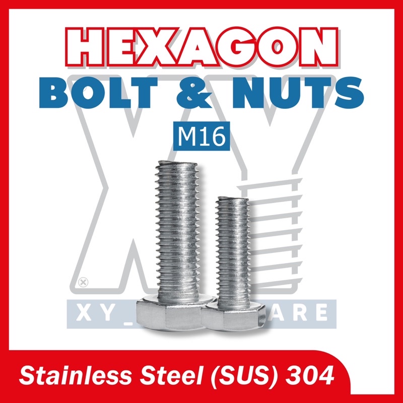 SUS 304 M16 Bolt And Nut/Skru dan Nat,Stainless Steel Bolt And Nut Shopee Malaysia