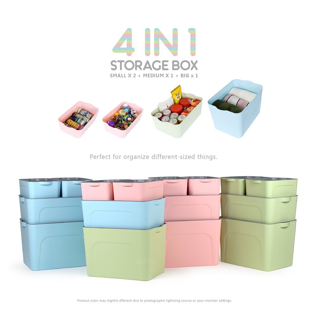 4 in 1 Storage Box Home Office Bedroom Storage (11 Colors) Shopee