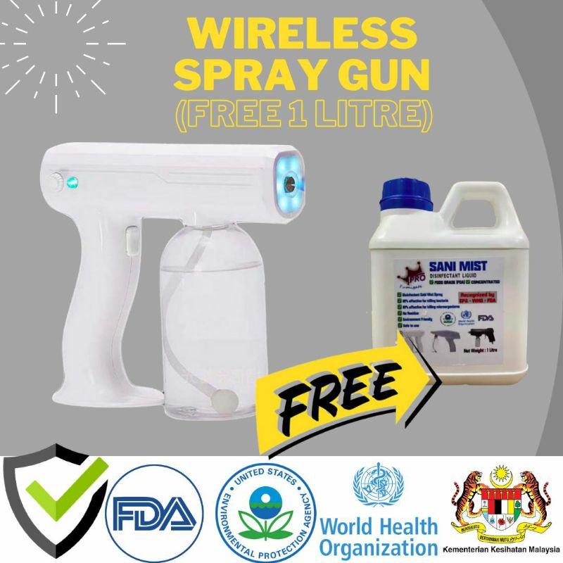 Wireless No. 1 Blue Nano Spray Gun (FREE 1 Litre SaniMist) Ready Stock
