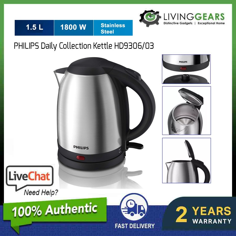 Philips Electric Jug Kettle Polished Stainless Steel HD9306 1.5L 1800W