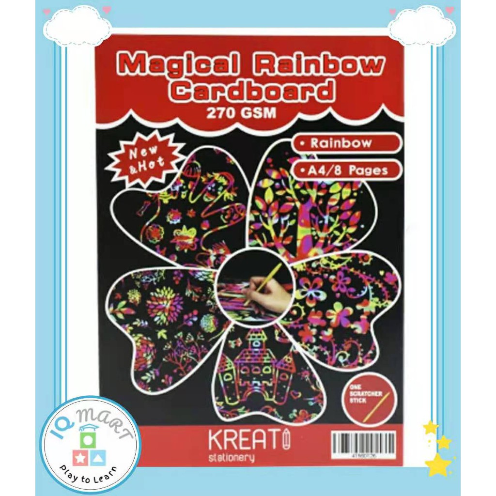IQ Mart 8 in 1 Magical Rainbow Cardboard Drawing Paper Art Crafts Creative Drawing Kertas