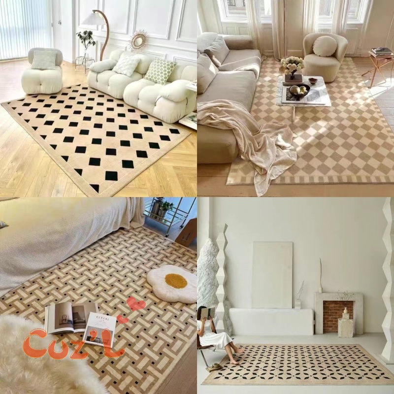 Retro Plaid Carpet American Medieval Style Living Room Coffee Table