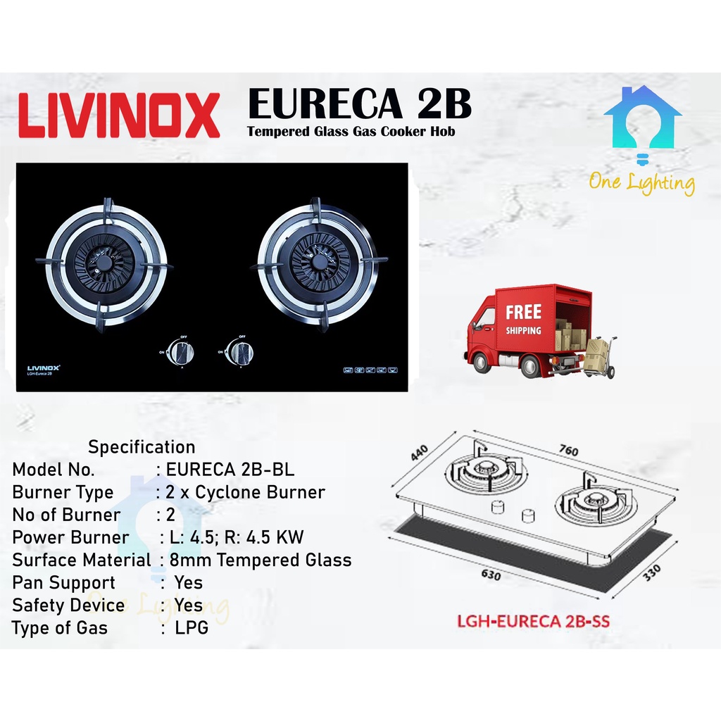 LIVINOX EURECA 2BBL BuiltIn Gas Cooker Hob Cooker Dapur Kitchen