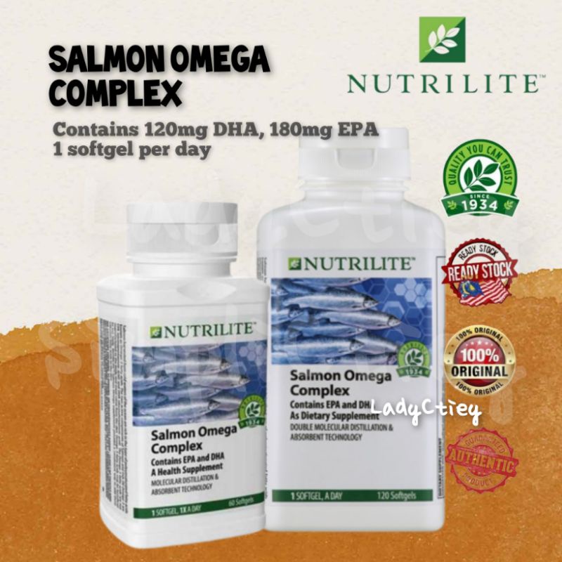 Nutrilite Salmon Omega Complex (Minyak Ikan Salmon) amway ( 60sg/ 120sg) contains DHA, EPA