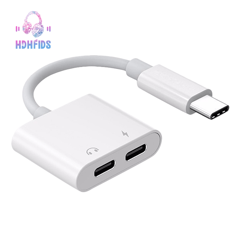 2 in 1 Dual Type C Headphone Adapter USBC Splitter Jack AUX Audio