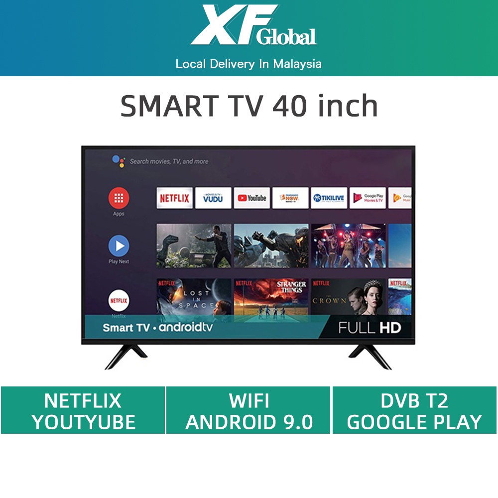 Smart TV 40 inch LED TV With Android TV / WiFi / YouTube / MyTV/ Netflix /DVBT2 Shopee Malaysia