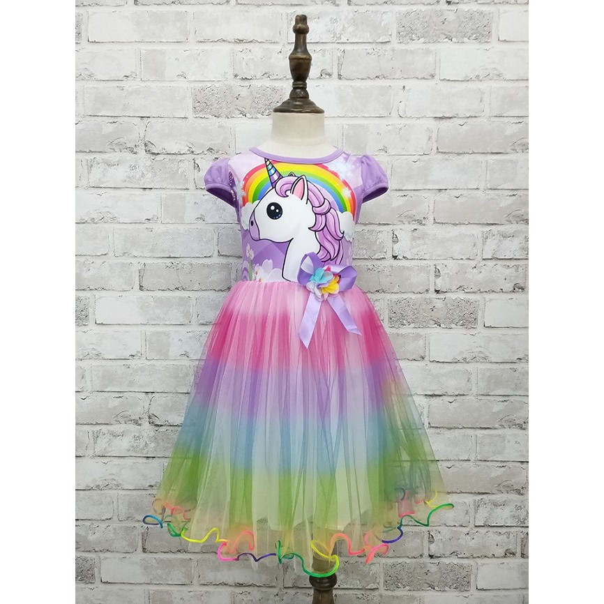 unicorn rainbow kids dress cute princess dress *Ready Stock in Malaysia