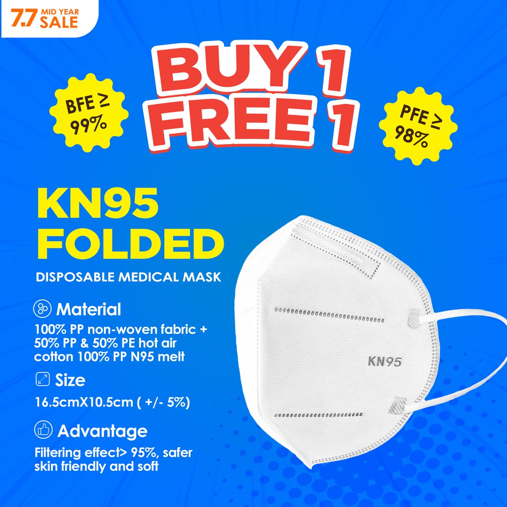 7.7 [BUY 1 FREE 1] Medical Company KN95 Face Mask 5ply Individual