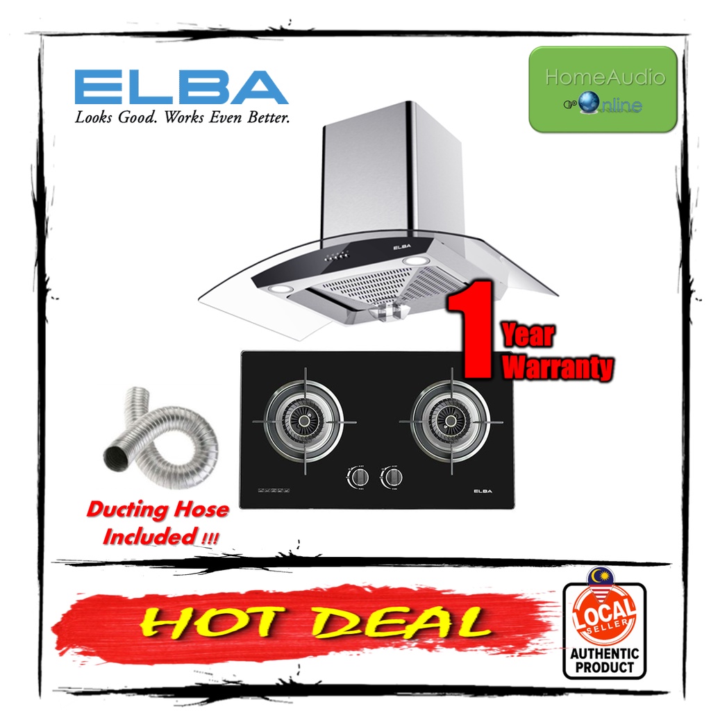 Elba Hood I1400M3/HR NFINITO Series EHJ9088(SS) + Elba Glass Stove 2