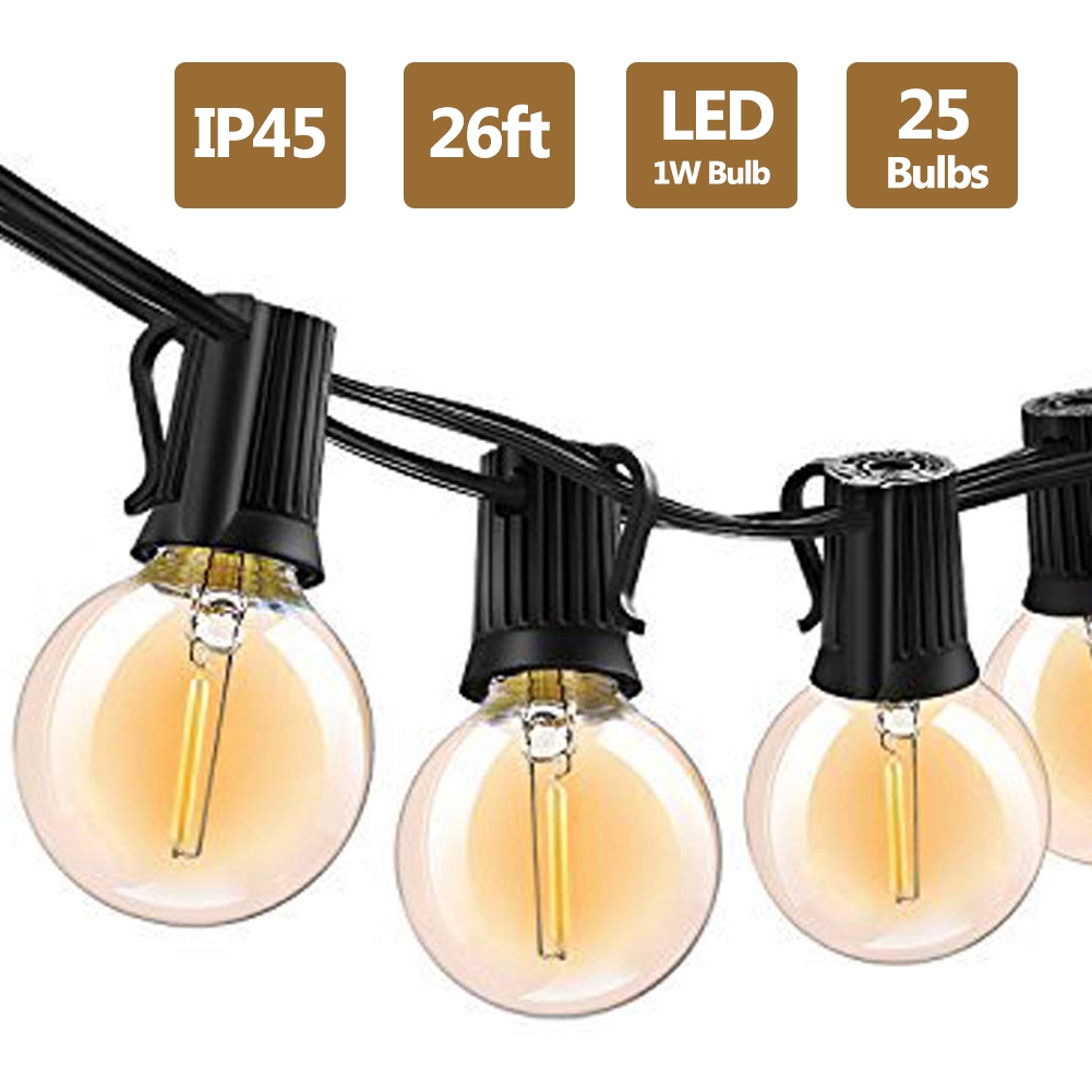 G40 Led String Light 26Ft 25PCS Vintage LED Bulb 1W 2700K IP45